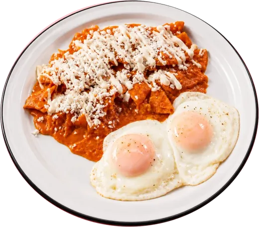 Chilaquiles with two fried eggs